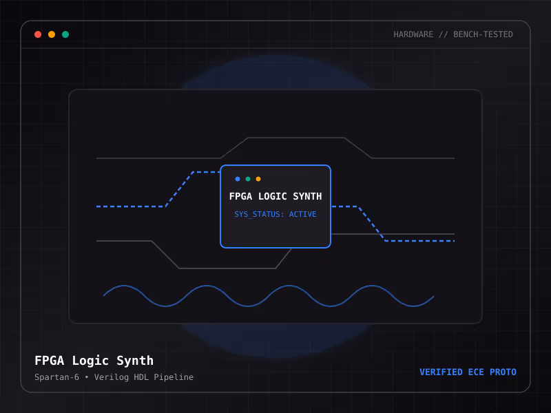 Bench-tested hardware preview and circuit schematics for FPGA Neural DSP Accelerator: Hardware-accelerated fixed-point CNN convolution engine implemented in synthesizable Verilog HDL.